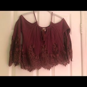 Burgundy off the shoulder blouse